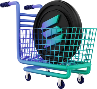 3d illustration, solana crypto coin shopping cart